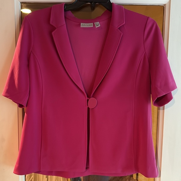 Susan Graver L Vintage Orchid Bright Pink single button elbow sleeve jacket NWOT - Picture 3 of 10